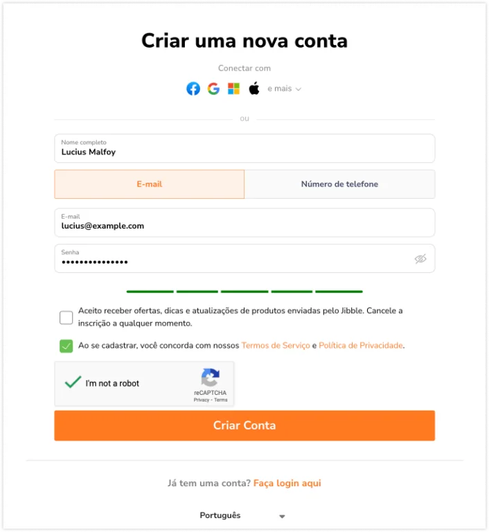 Criar conta